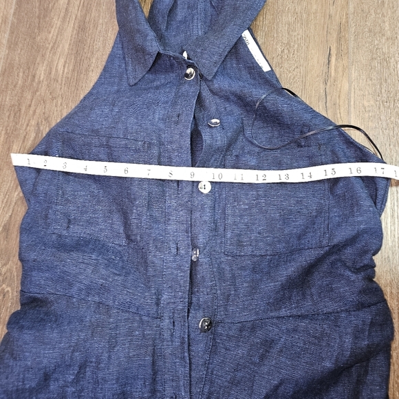 SOLD Zara Womens Dress Sz L Blue/Black Blend 100% Linen TShirt Style Maxi Preppy - Picture 10 of 14